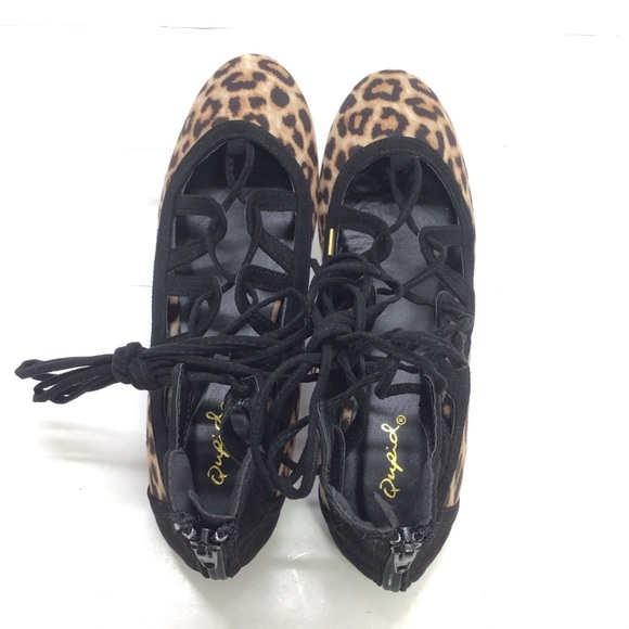 Qupid Faux Suede Animal Print Lace Up Ballet Flats - Picture 7 of 11